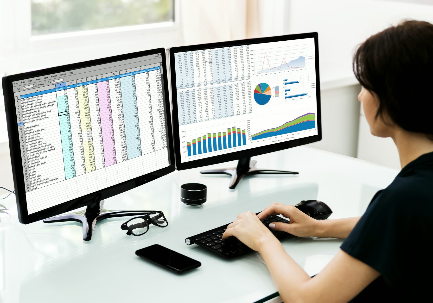 Two screens showing data side by side